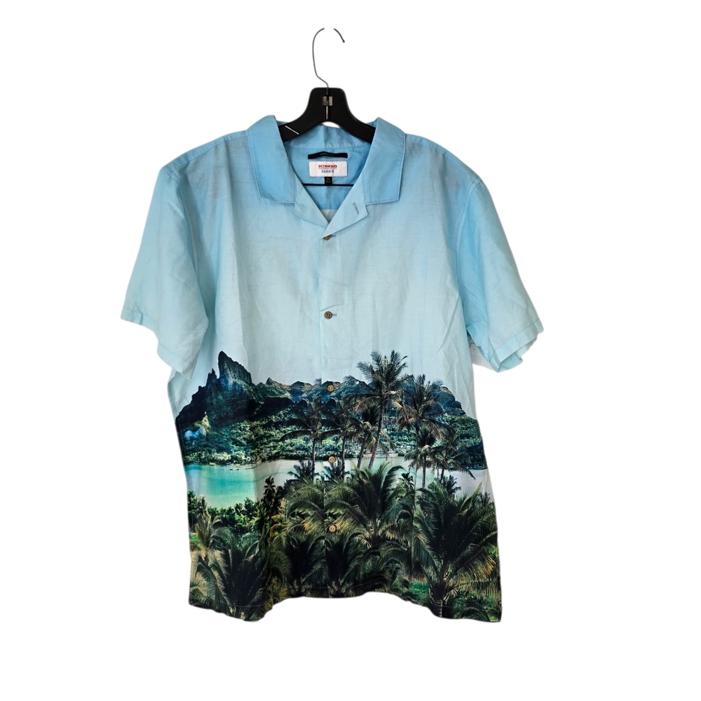 Roark Men's Teal and Green Tropical Print Button-Down Shirt - Picture 4 of 16
